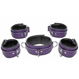 Purple 5 Piece Locking Leather Bondage Set