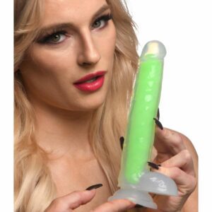 7 Inch Glow-in-the-Dark Silicone Dildo with Balls - Green