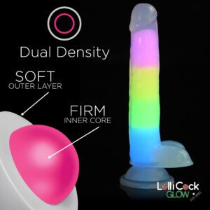 7 Inch Glow-in-the-Dark Rainbow Silicone Dildo with Balls