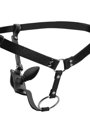Male Cock Ring Harness with Silicone Anal Plug